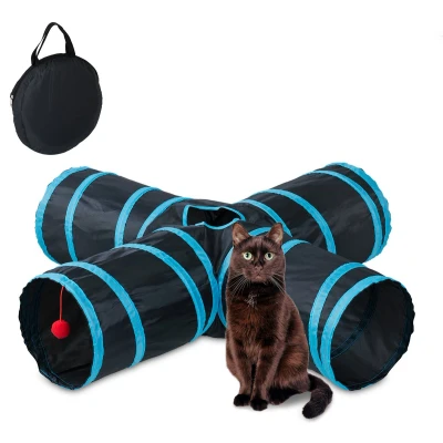 Afbeelding van Relaxdays kattentunnel 4 gangen opvouwbaar speeltunnel katten en konijnen met tas