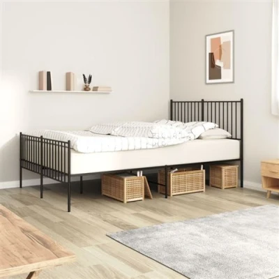 Image de vidaXL Cadre de lit métal avec tête lit/pied noir 140x190 cm