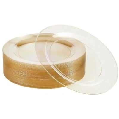 Afbeelding van MATANA 25 Pack Transparante Feestborden met Gouden Glitters Herbruikbaar en Duurzaam Plastic Serviesgoed voor alle Gelegenheden Diameter 26cm