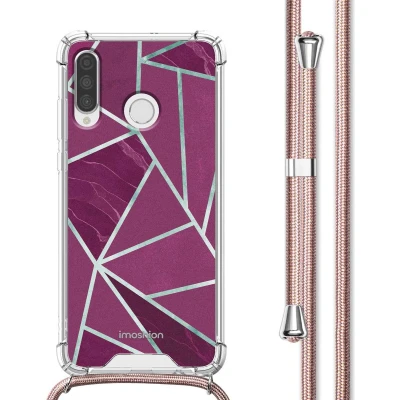 Afbeelding van iMoshion Hoesje Geschikt voor Huawei P30 Lite met Koord Design Meerkleurig / Bordeaux Graphic