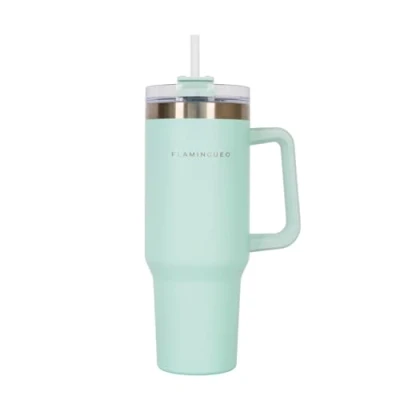 Afbeelding van Flamingueo Thermosbeker thermoskan, koffiethermos, roestvrij staal, thermoskan met rietje, koude dranken 24 uur en warme 10 uur, thermosbeker, 1,18 l
