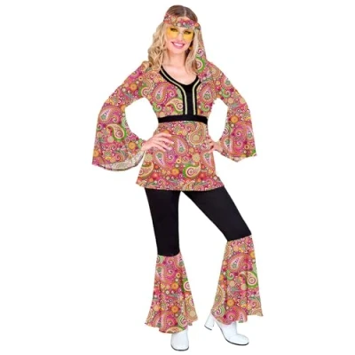 Afbeelding van Widmann Hippie Kostuum Dance All Night Jaren 60 Style Vrouw Rood, Zwart XS Carnavalskleding Verkleedkleding