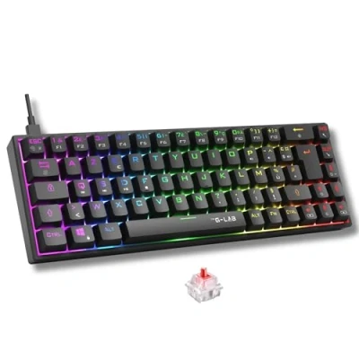 Afbeelding van The G Lab Keyz Titanium gaming toetsenbord 65% AZERTY, USB mechanisch switch rood RGB 100% aanpasbaar, anti ghosting, programmeerbare macro voor pc, PS4, PS5, Xbox nieuw