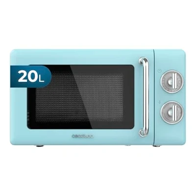 Image de Cecotec Micro ondes Mécanique de 20 L ProClean 3010 Retro Blue. 700 W Puissance et 6 Niveaux Puissance, Minuterie, Avertissement fin cuisson, Design Vintage