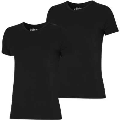 Afbeelding van 2 T shirts doux en bambou signés Pierre Calvini pour Hommes et femmes Col V Noir S