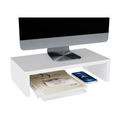 Afbeelding van ComfortCove Monitorstandaard, 1 traps computermonitorhouder, laptopstandaard, computerstandaard met opbergplank, wit