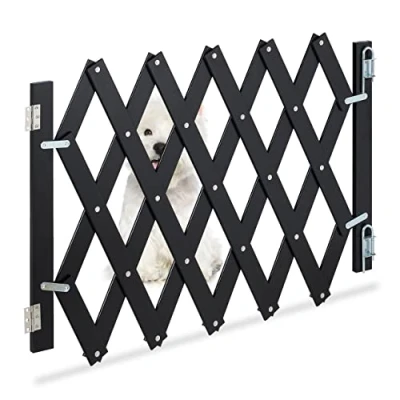 Image de Relaxdays barrière de sécurité, extensible jusqu&#039;à 108,5 cm, hauteur 47,560 bambou, escalier, porte, pour chien et bébé, noir, 90% 10% fer