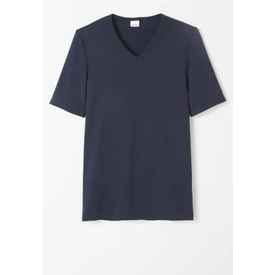 Afbeelding van Damart T shirt met V hals, korte mouwen en klassieke gebreide Thermolactyl stof Heren Blauw L