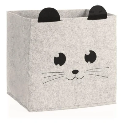 Afbeelding van COM FOUR® opbergdoos, mand voor babyproducten, boeken of speelgoed, opbergdoos zonder deksel, kinderkamer met dierengezicht (1 stuk, grijs/beige)
