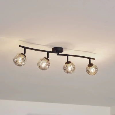 Afbeelding van Lindby Valentina plafondlamp, grijs/zwart, 4 lamps, glas