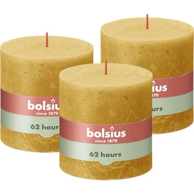 Afbeelding van 3 stuks Bolsius Geel rustiek stompkaars 100/100 (62 uur) Eco Shine Honeycomb