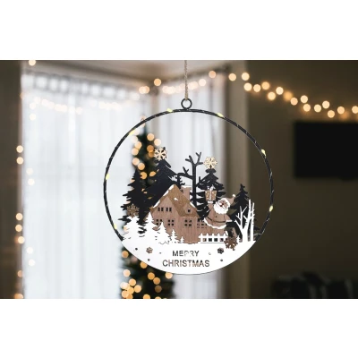 Afbeelding van Raamdecoratie kerstlandschap &quot;Santa&quot; met 10 LEDs ø25 cm