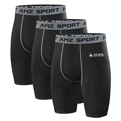 Afbeelding van AMZSPORT Sportbroek voor heren, shorts, compressie, sneldrogend, baselayer, broek, nieuwe generatie, 3 stuks: zwart