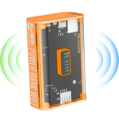 Afbeelding van KuWFi 4G SIM router, box, draagbare WiFi behuizing, mobiele hotspot, Pocket Modem, LTE CAT4 150Mbps, oplaadbare batterij 5200 mAh, USB C, WPA3, Plug en Play