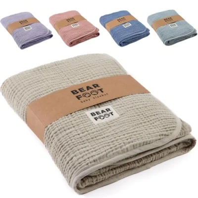 Afbeelding van BEARFOOT Fleecedeken voor baby&#039;s, katoen, chiffon, fleece, zacht, pluizig, geboortecadeau baby/pasgeborenen, jongens en meisjes, zomerzand