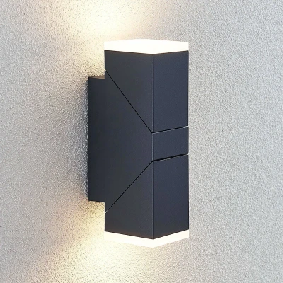 Afbeelding van Lindby LED wandlamp buiten 2lichts aluminium, kunststof H: 22 cm donkergrijs, wit gesatineerd Inclusief lichtbronnen