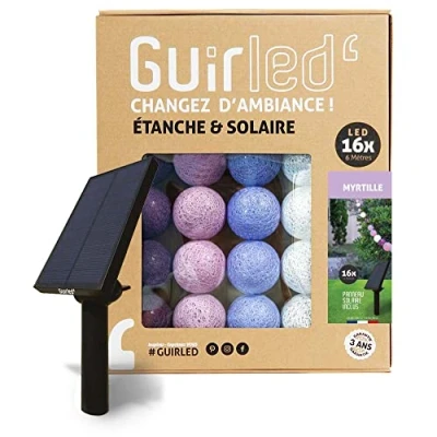 Afbeelding van Guirled LED Garinguette Outdoor String Lights Waterdicht IP65 Hoog rendement Zonnepaneel Automatisch AAN/UIT 16 Ballen 3 m Blueberry
