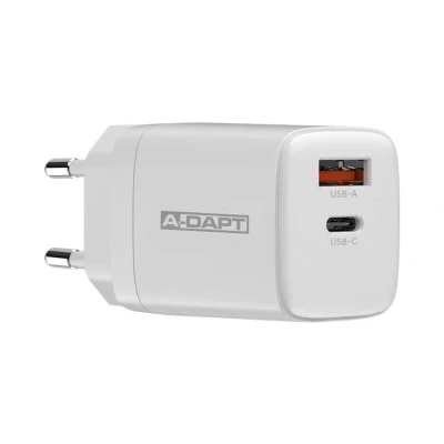 Afbeelding van Geschikt A DAPT thuislader USB C PD 20W + QC 3.0 wit Alleeninkt