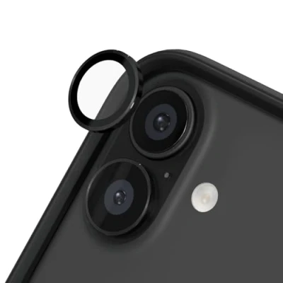 Afbeelding van RhinoShield 9H camerabescherming van gehard glas, compatibel met [iPhone 16/16 Plus] Impact en krasbestendigheid, hoge helderheid, explosie bewijsbescherming, anti misttechnologie zwart