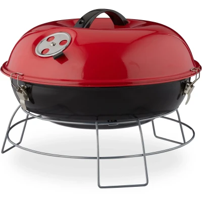Afbeelding van relaxdays Kogelbarbecue houtskoolbarbecue kogelgrill deksel rond draagbaar rood