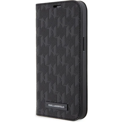 Afbeelding van iPhone 14 Pro Max Bookcase hoesje Karl Lagerfeld Effen Zwart Kunstleer