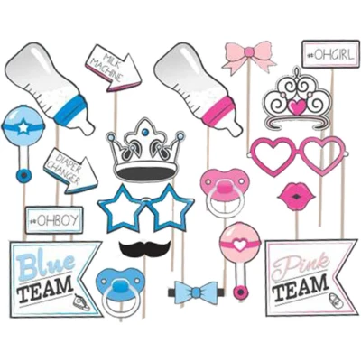 Afbeelding van Photo Booth Props Gender reveal 20 stuks
