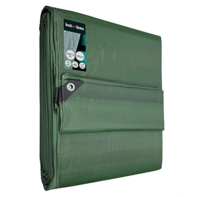 Afbeelding van KOTARBAU afdekzeil, 10 x 12 m, groen, 120 g/m2, versterkte ogen, beschermzeil, bouwzeil, waterdicht, scheurvast, industrieel zeil, alle weersomstandigheden