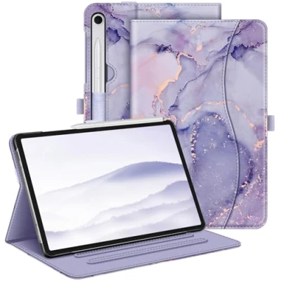 Afbeelding van FINTIE Samsung Galaxy Tab S9 FE 10,9 inch / 11 2023 hoes, multi hoek beschermhoes met zak, automatische slaap/wake, lila marmer