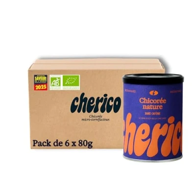 Afbeelding van Chicorée soluble bio Pack de 6 x 80g Sans caféine nature Riche en fibres d&#039;origine végétale Notes toastées et noisette Sucre CHERICO