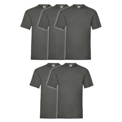 Afbeelding van Fruit of the Loom Valueweight T shirt voor heren, pak van 5 + gratis myshirt Gym Bag, grafiet gymtas
