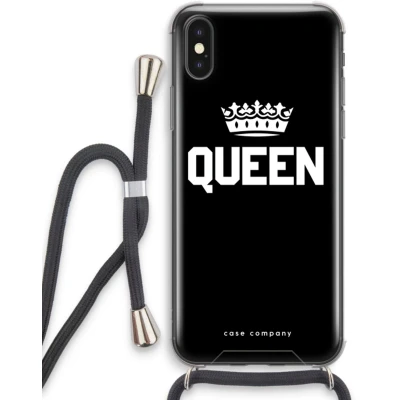 Afbeelding van Case Company® hoesje met Koord geschikt voor iPhone X Queen Zwart Telefoonhoesje Extra Bescherming aan alle Kanten en Over de Schermrand