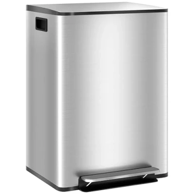 Afbeelding van HOMCOM Keukenafvalemmer, 2 x 30 l, pedaalemmer, vakken, roestvrij staal met softclose deksel, afneembare emmers, 47,7 37,5 66,8 cm, zilver