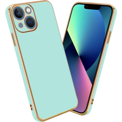 Afbeelding van Cadorabo Hoesje geschikt voor Apple iPhone 14 in Glossy Mintgroen Goud Beschermhoes Case Cover van flexibel TPU silicone en met camerabescherming