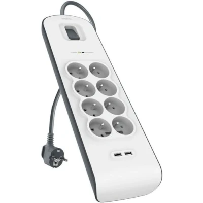 Afbeelding van Belkin Stekkerdoos met 8 uitgangen en 2 USB Poorten 2.4A overspanningsbeveiliging (Franse aansluiting)