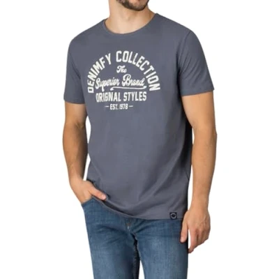 Afbeelding van DENIMFY Heren T Shirt DFNuri regular fit Blauw XL Ronde Hals Volwassenen