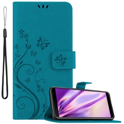 Afbeelding van Cadorabo Hoesje geschikt voor Samsung Galaxy J4 PLUS in BLOEMEN BLAUW Beschermhoes bloemmotief met magnetische sluiting, standfunctie en kaartsleuven Book Case Cover Etui