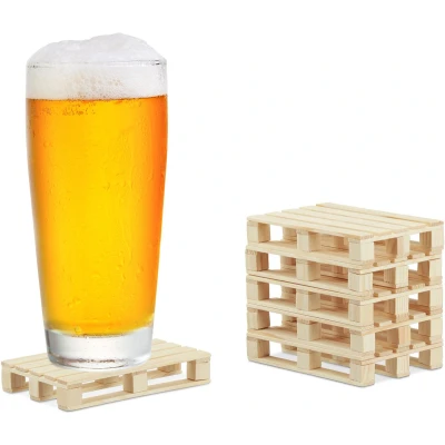 Afbeelding van 24 mini pallets voor kopjes en glazen, hout, onderzetter 2x12x8 cm, naturel