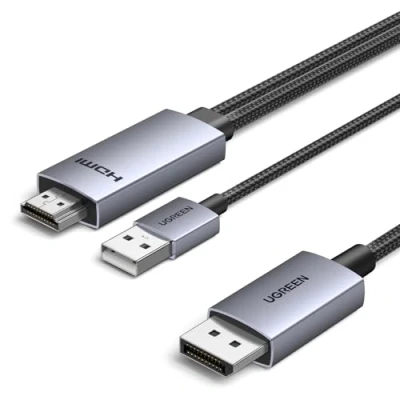 Afbeelding van UGREEN HDMI naar DisplayPort kabel 4K 60Hz adapter USB A opladen 21,6Gbps aluminium compatibel met Xbox Series X S PS5 4 Steam Deck Switch Mac Blu Ray speler monitor 2 m