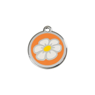 Afbeelding van Daisy Flower Orange roestvrijstalen hondenpenning small/klein dia. 2 cm RedDingo