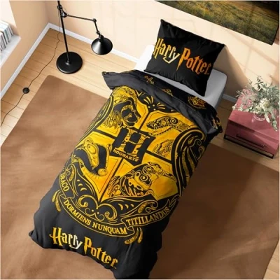 Afbeelding van Harry Potter Dekbedovertrek en kussensloop voor kinderen, tieners, vrouwen, slaapkameraccessoires Een of tweepersoonsbed (zwart single)