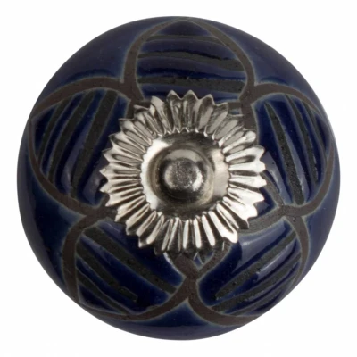 Afbeelding van Good in Style Meubelknop 40mm reliëf bloem blauw zwart