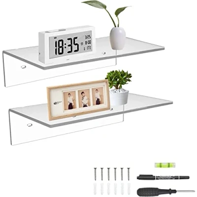 Afbeelding van Sezanrpt Set van 2 kleine transparante acryl wandplanken voor badkamer, zwevende planken woonkamer, 30 cm