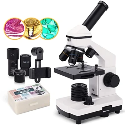 Afbeelding van 40X 2000X Compound Monoculaire Microscoop voor Kinderen, Volwassenen en Studenten, Precisie Biologische Wetenschappelijke Onderwijsmicroscoop met Kits
