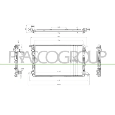 Afbeelding van PRASCO AD026R005 Radiateur Aluminium 720 472 25 met snelkoppelingen Koelribben gesoldeerd AUDI: A4 B9 Avant