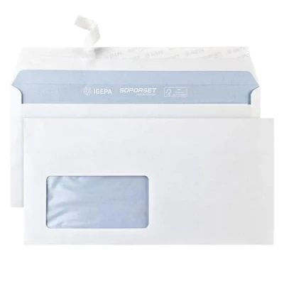 Afbeelding van Netuno 50 witte enveloppen met venster links DL 110 x 220 mm 80 g zakelijke lange voor brieven print binnenkant blauw