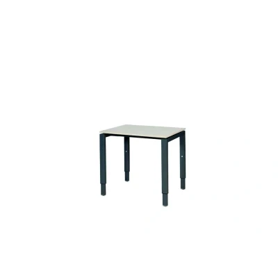 Afbeelding van Domino bureau, hoogte instelbaar (62 85cm) met 80x60cm &#039;zwevend&#039; lindberg (licht) eiken 25mm blad en zwart (RAL9005) N poot frame.