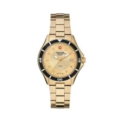 Afbeelding van Swiss Alpine Military dameshorloge analoog kwarts roestvrij staal 7740.1, goud/goud/goud 1111Sam, armband