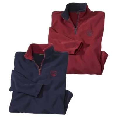 Afbeelding van ATLAS FOR MEN Set van 2 microfleece truien voor heren licht en zacht perfect de winter verkrijgbaar in grote maten M tot 5XL, Blauw bordeaux
