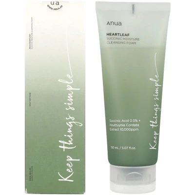 Afbeelding van Anua Heartleaf Succinic Moisture Cleansing Foam Rijk, fijn en zacht reinigingsschuim verwijdert voorzichtig talg dode huidcellen, Koreaanse gezichtsreiniger 150 ml