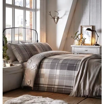 Afbeelding van Dreams &amp; Drapes Colville Check Beddengoed van 100% geborsteld katoen Grijs Super King Size